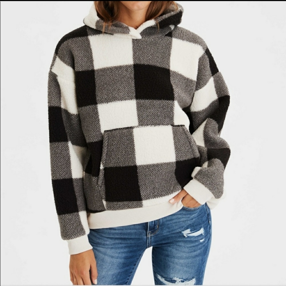American eagle plaid pullover sherpa fleece